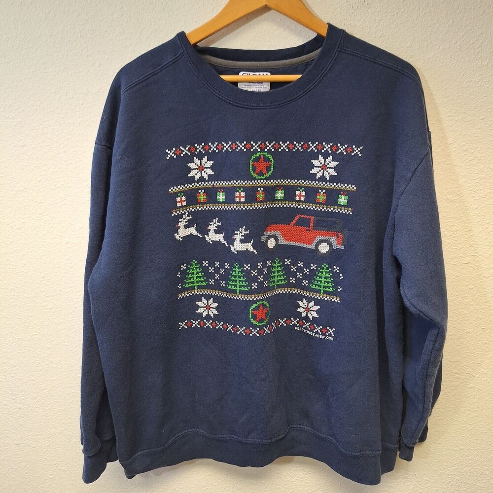 Gildan Navy Blue Holiday Crewneck Sweatshirt with Red Truck